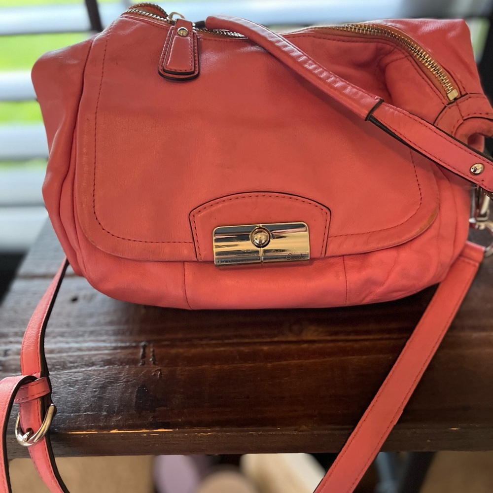 Coral Leather Crossbody Bag